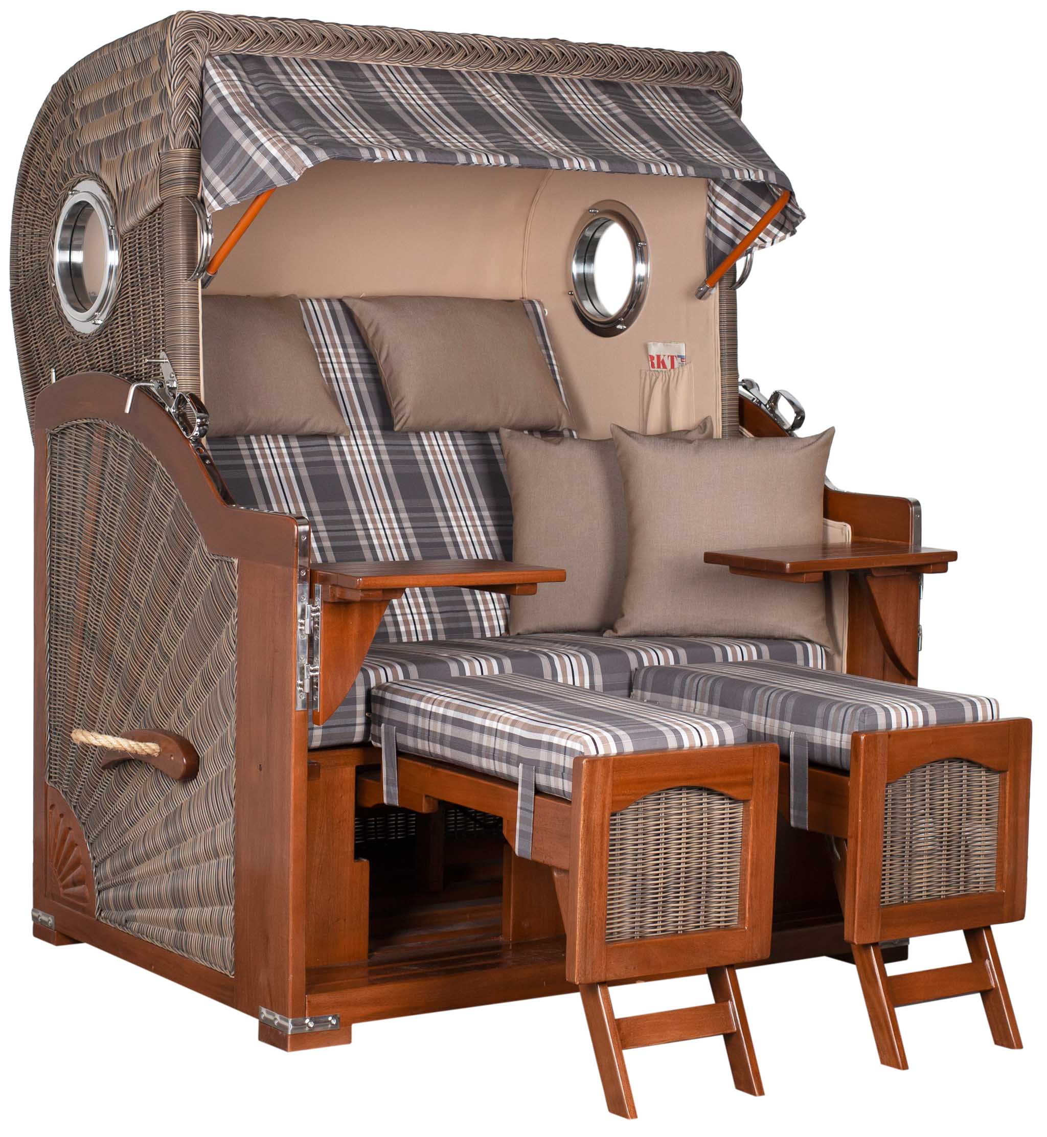 Strandkorb Rantum Bullauge Mahagoni PE Grey Dessin 522 Grau